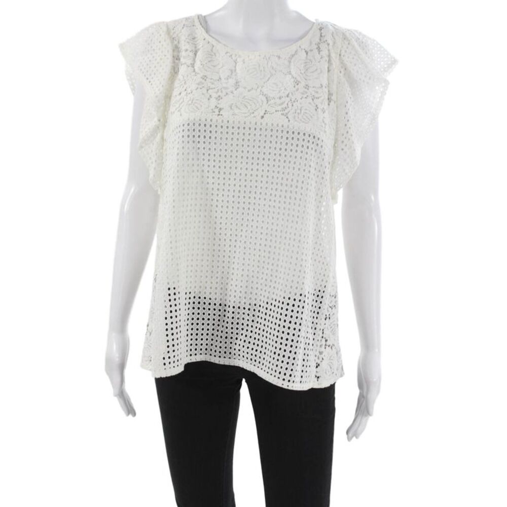 Set Women Basic Floral Cotton Round Neck Button Short Sleeve Blouse Size 10